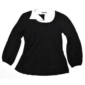 APT 9 Womens Black Knit White Shirt Collar Sweater